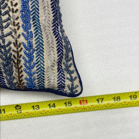 Blue and Cream Striped Accent Pillow - Picture 3 of 11